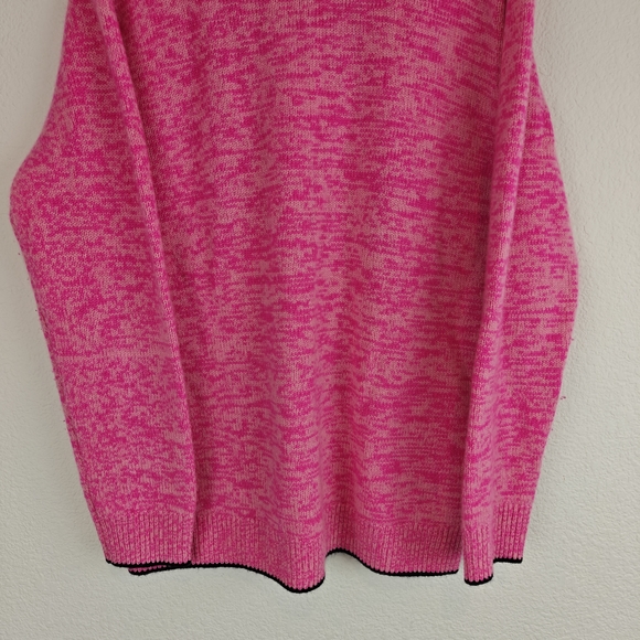 J.Crew Relaxed Cashmere Pink Crewneck Sweater Black Trim Classic Cozy Knit M - Picture 3 of 13